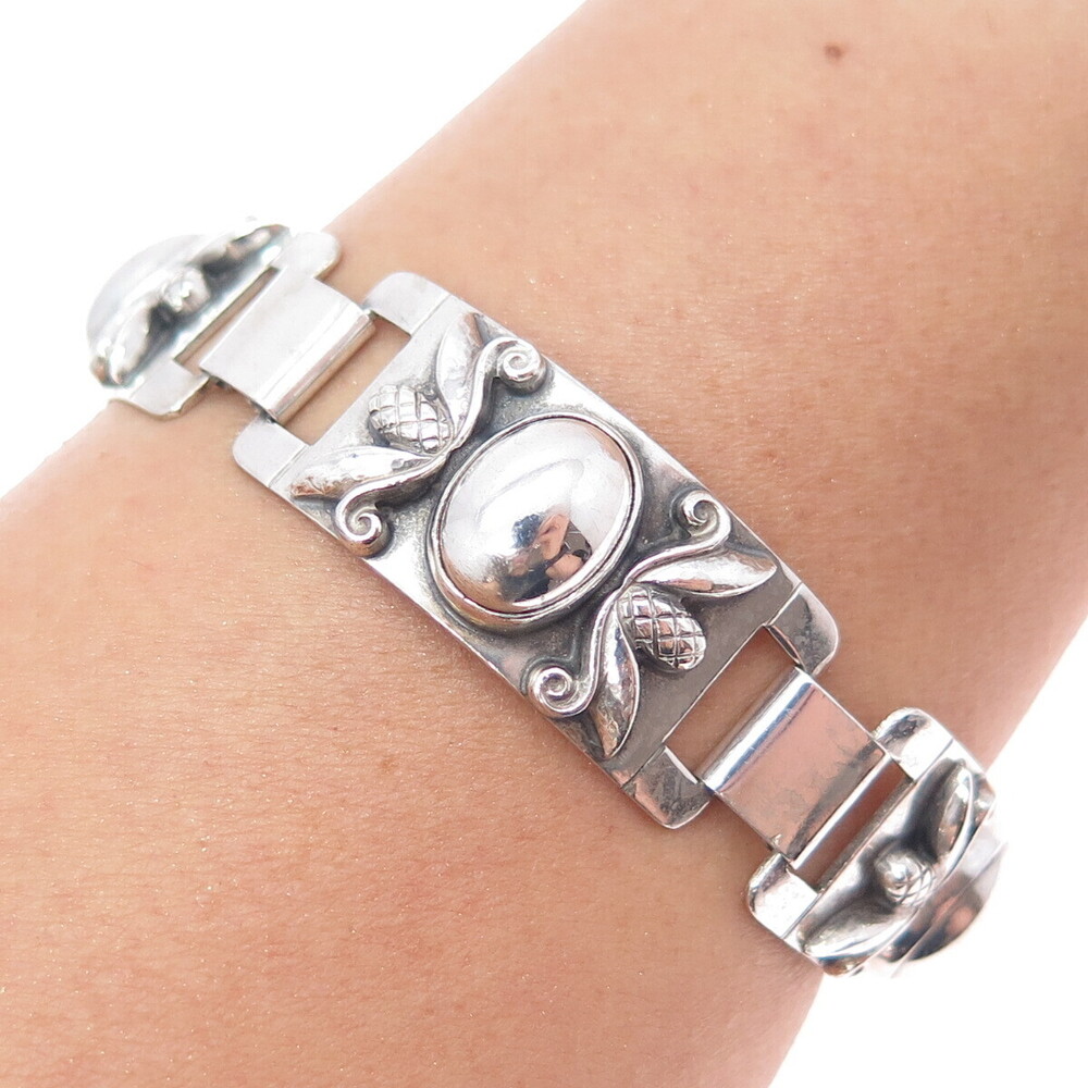 GEORG JENSEN 925 Sterling Silver Antique Acorn Panel Link Bracelet 6.75" #478
